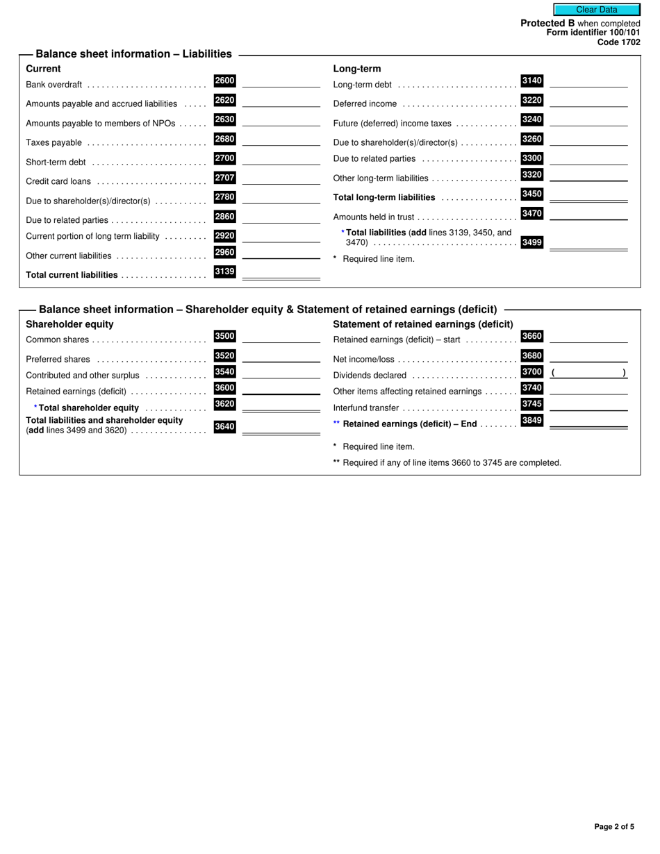 Form T1178 General Index of Financial Information - Short - Canada, Page 2