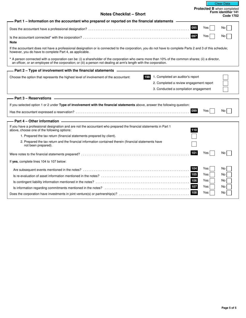 Form T1178 General Index of Financial Information - Short - Canada, Page 5