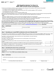 Form T1-OVP-S Simplified Individual Tax Return for Rrsp, Prpp and Spp Excess Contributions - Canada