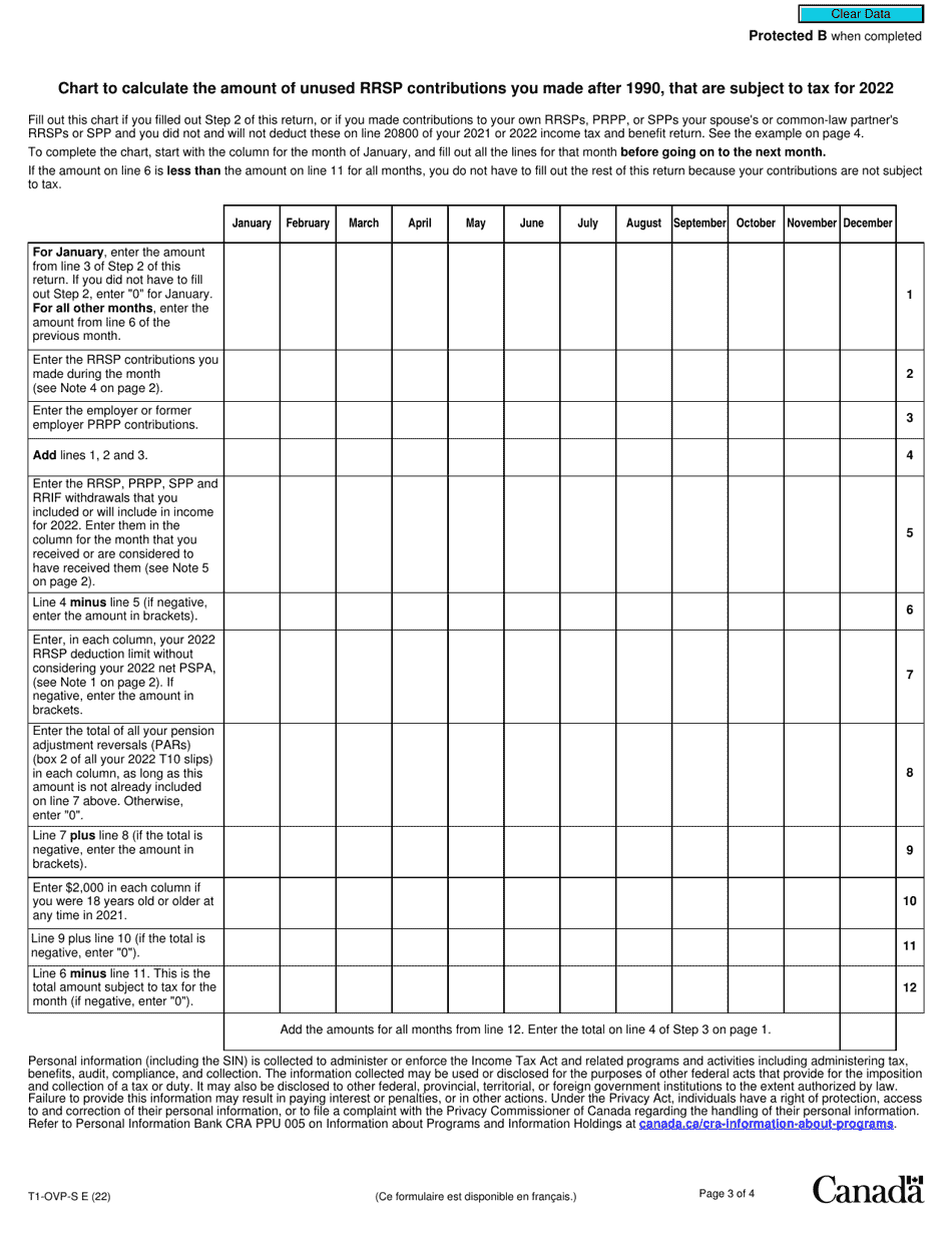 Form T1-OVP-S Simplified Individual Tax Return for Rrsp, Prpp and Spp Excess Contributions - Canada, Page 3