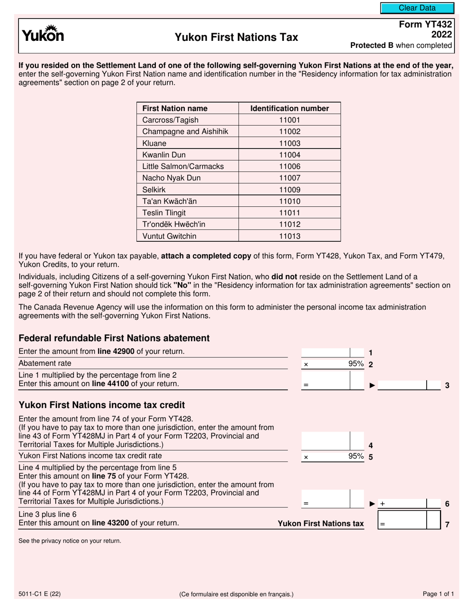 Form 5011-C1 (YT432) Yukon First Nations Tax - Canada, Page 1