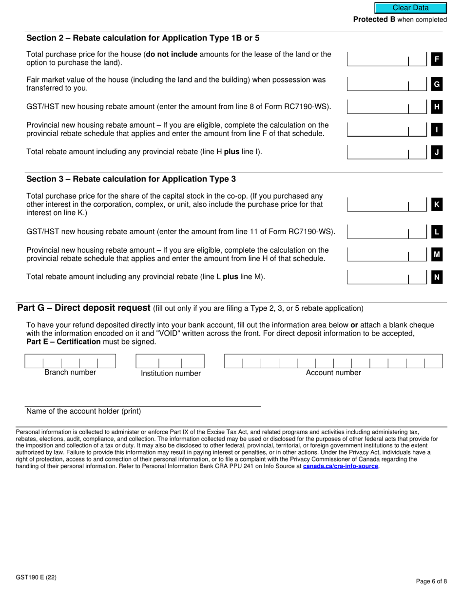 Form GST190 Download Fillable PDF or Fill Online Gst/Hst New Housing ...