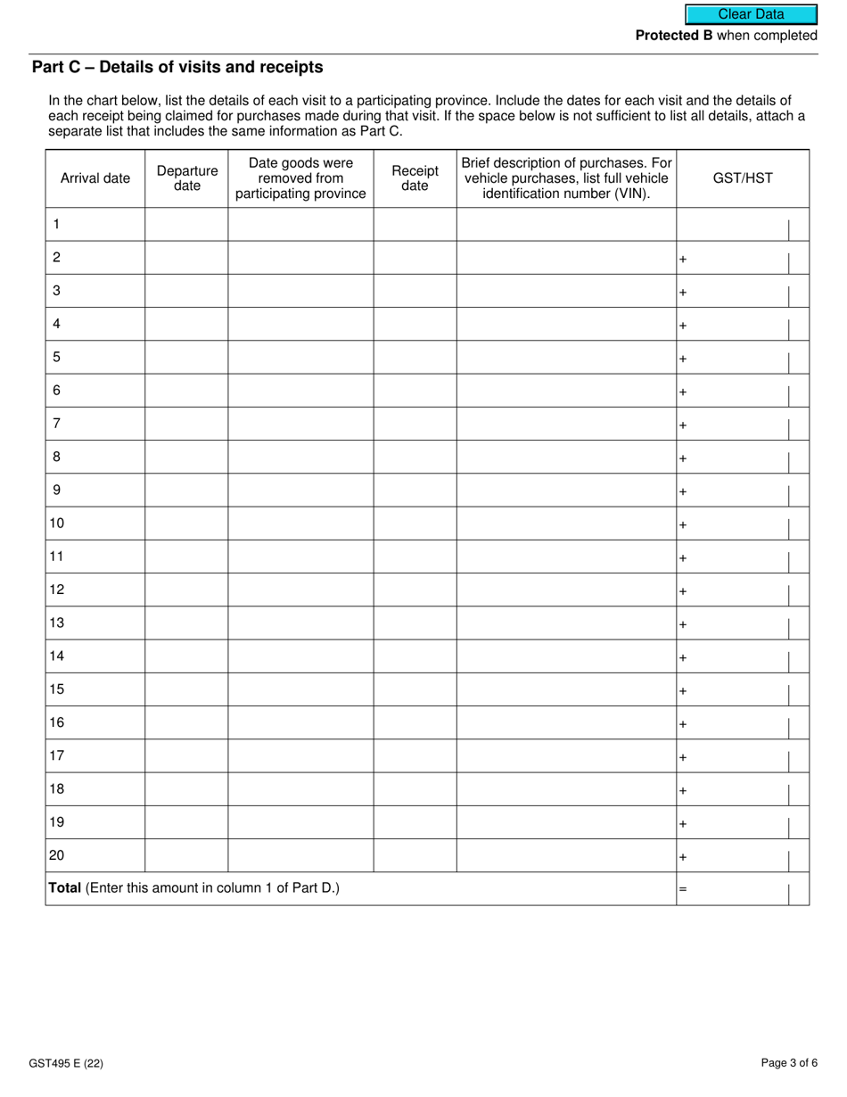 Form GST495 Rebate Application for Provincial Part of Harmonized Sales Tax (Hst) - Canada, Page 3