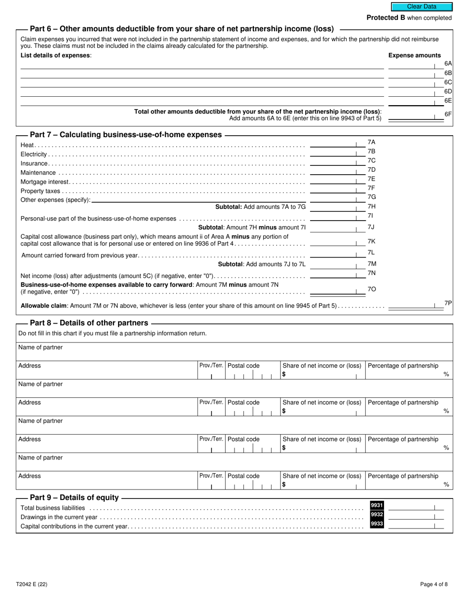 Form T2042 Statement of Farming Activities - Canada, Page 4