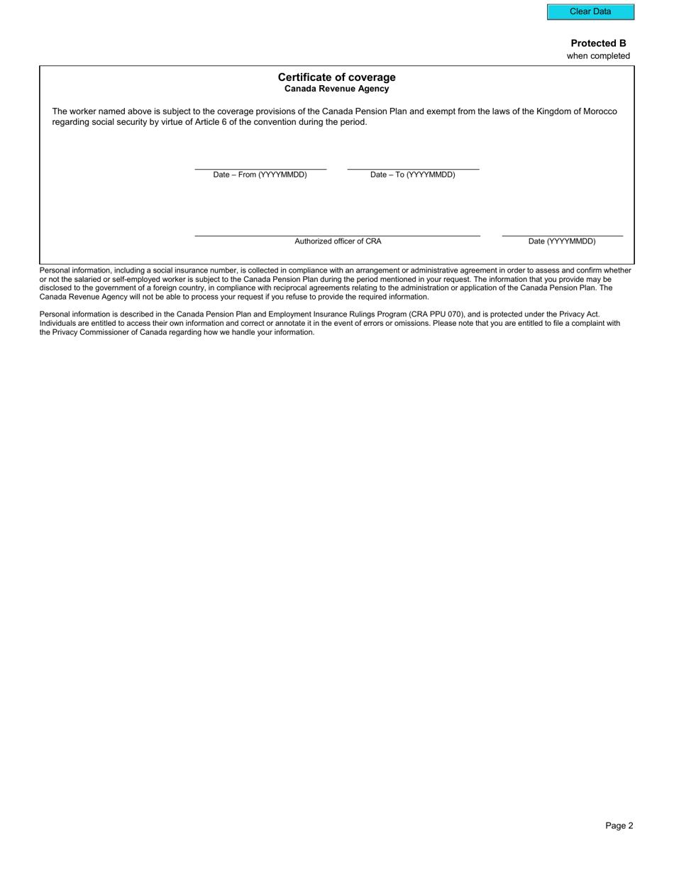Form CPT166 Certificate of Coverage Under the Canada Pension Plan Pursuant to Article 6 of the Convention on Social Security Between Canada and the Government of the Kingdom of Morocco - Canada, Page 3