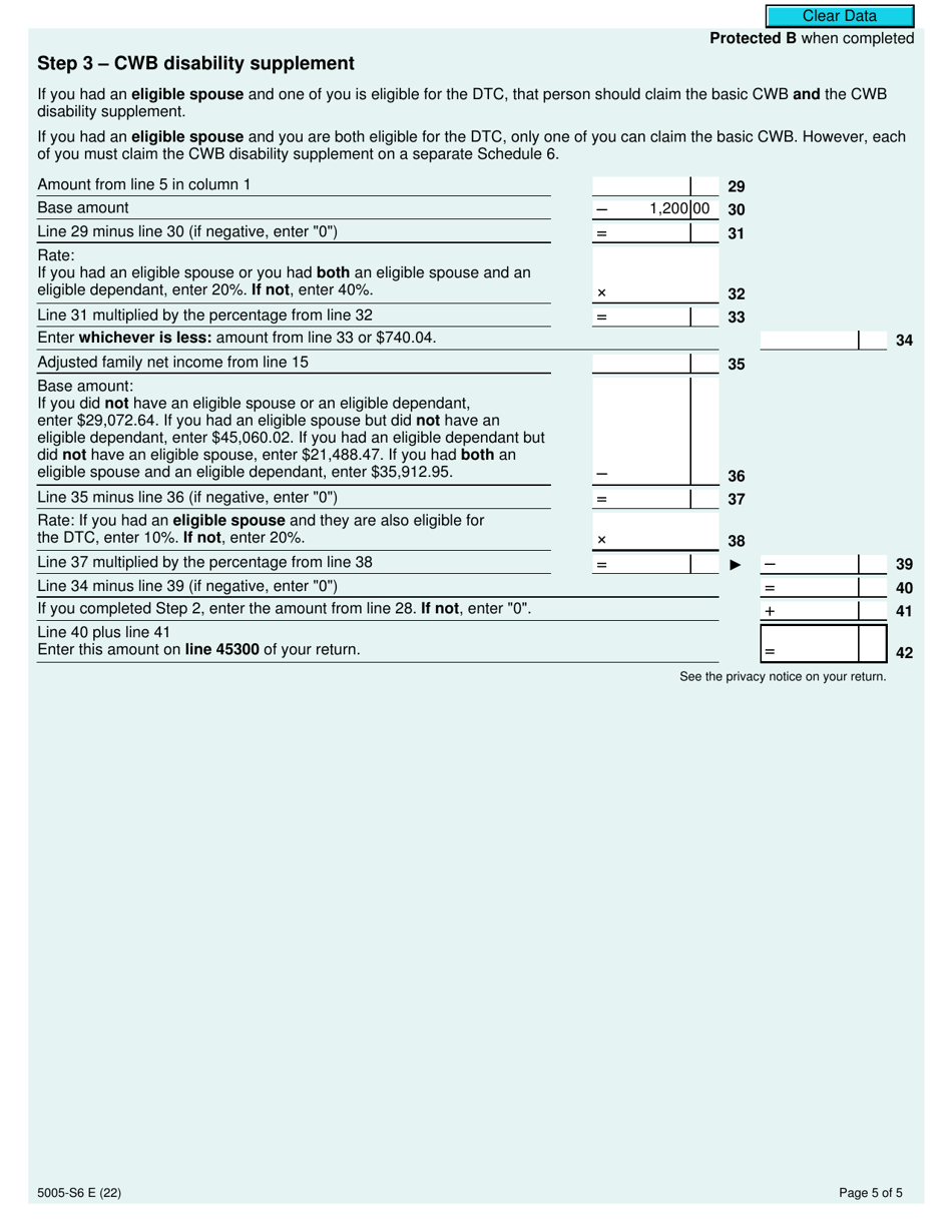 Form 5005-S6 Schedule 6 Canada Workers Benefit - Canada, Page 5