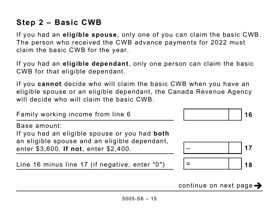 Form 5005-S6 Schedule 6 Canada Workers Benefit (For Qc Only) (Large Print) - Canada, Page 15