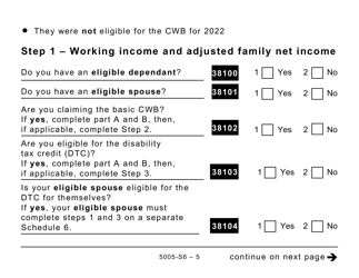 Form 5005-S6 Schedule 6 Canada Workers Benefit (For Qc Only) (Large Print) - Canada, Page 5