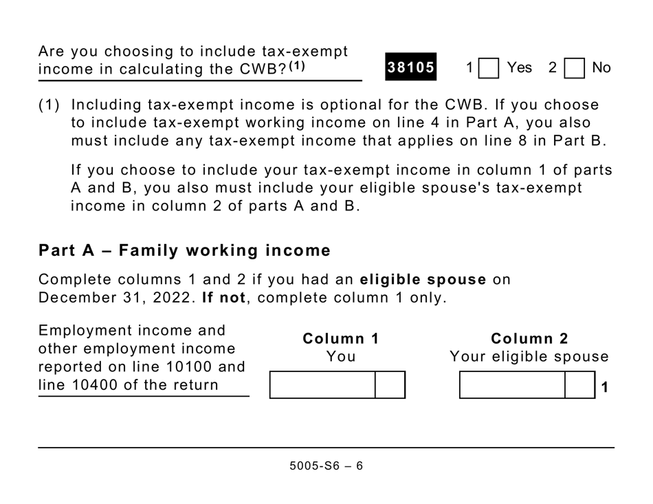 Form 5005-S6 Schedule 6 Canada Workers Benefit (For Qc Only) (Large Print) - Canada, Page 6