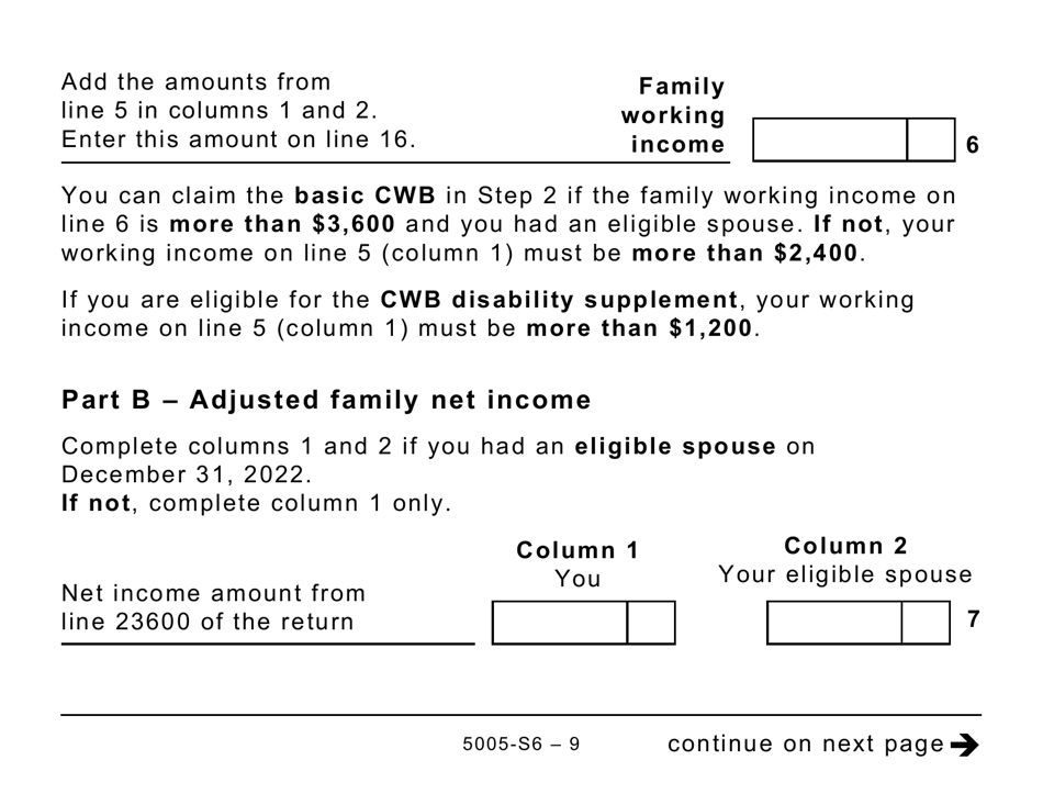 Form 5005-S6 Schedule 6 Canada Workers Benefit (For Qc Only) (Large Print) - Canada, Page 9