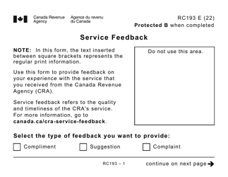 Document preview: Form RC193 Service Feedback (Large Print) - Canada