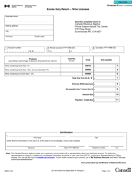 Form B265 Excise Duty Return - Wine Licensee - Canada