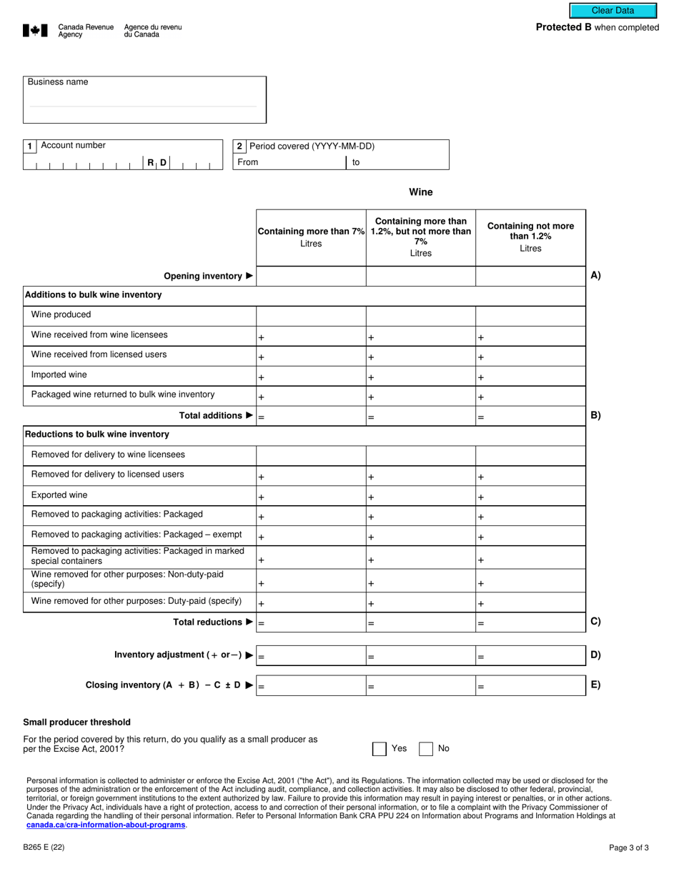 Form B265 Download Fillable PDF or Fill Online Excise Duty Return