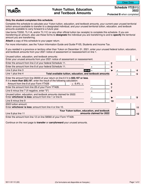 Form 5011-S11 Schedule YT(S11) 2022 Printable Pdf