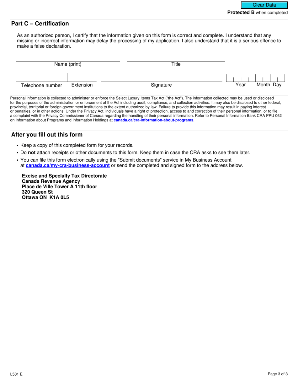 Form L501 Tax Certificate Application - Canada, Page 3