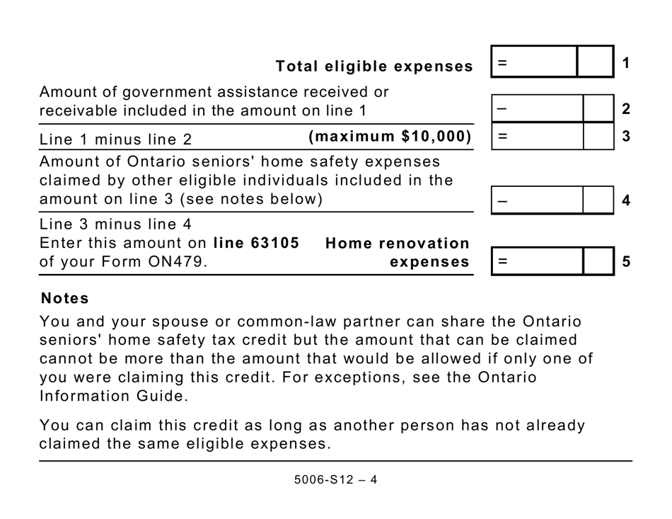 Form 5006-S12 Schedule ON(S12) Ontario Seniors Home Safety Tax Credit (Large Print) - Canada, Page 4
