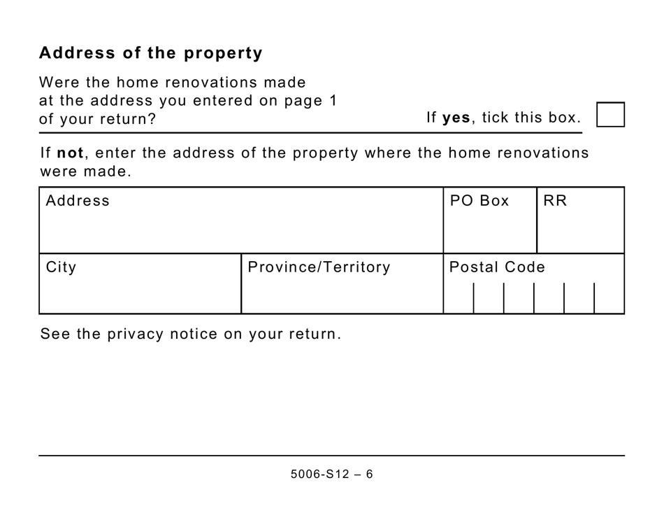 Form 5006-S12 Schedule ON(S12) Ontario Seniors Home Safety Tax Credit (Large Print) - Canada, Page 6