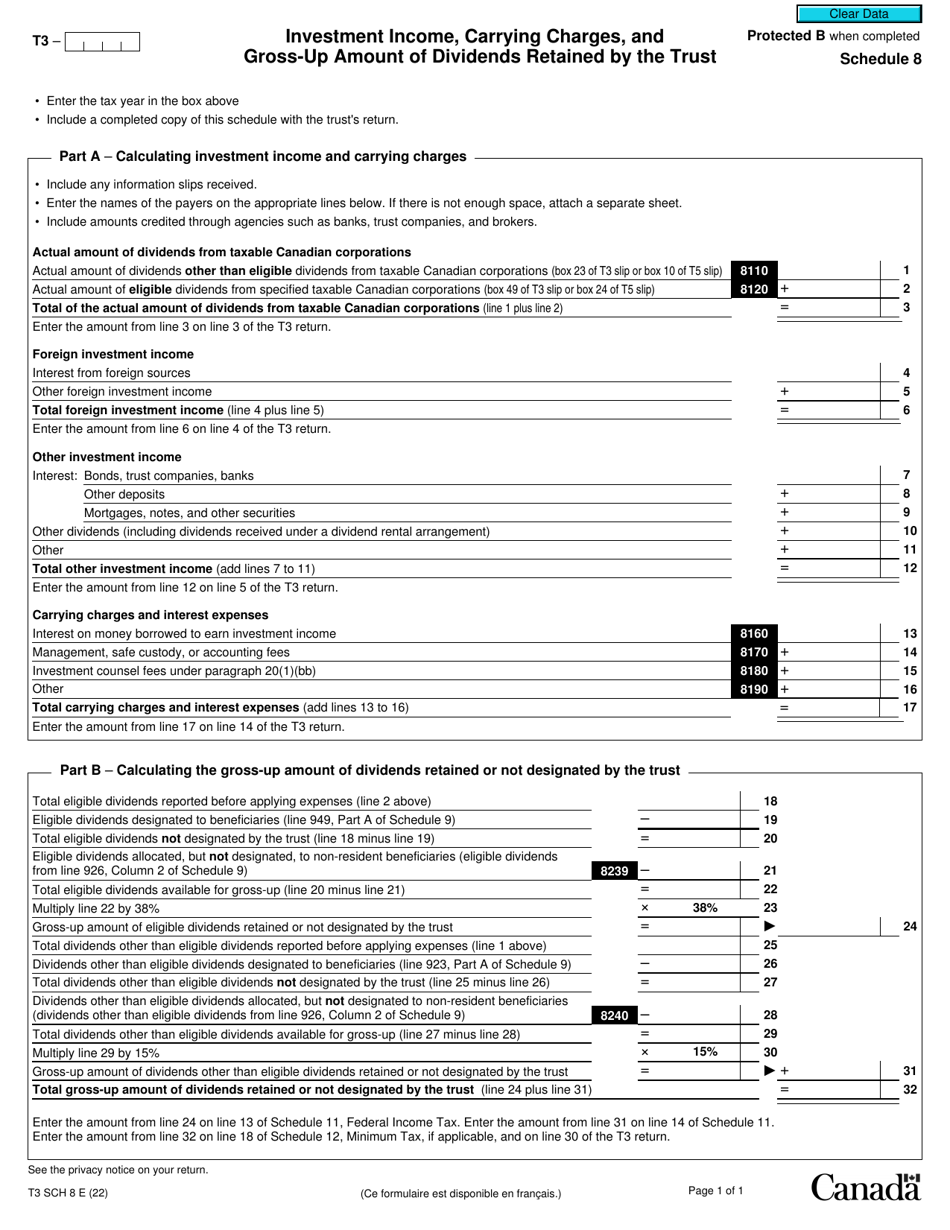 Form T3 Schedule 8 Download Fillable PDF or Fill Online Investment