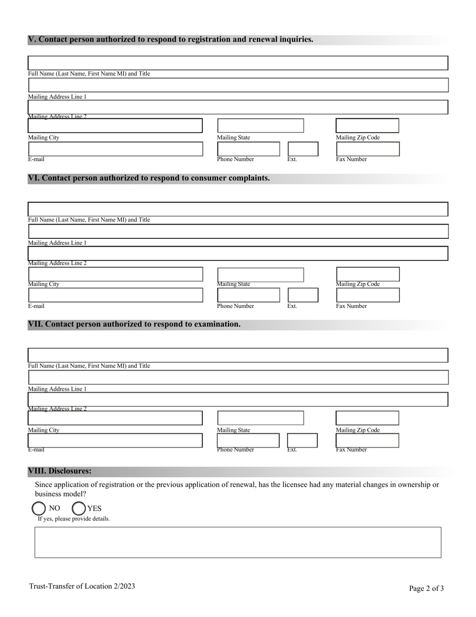 Transfer of Location Request for Non-depository Licensee - Nevada, Page 2
