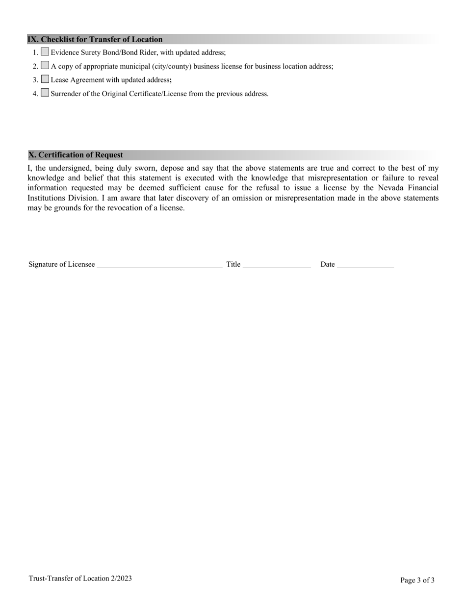 Transfer of Location Request for Non-depository Licensee - Nevada, Page 3