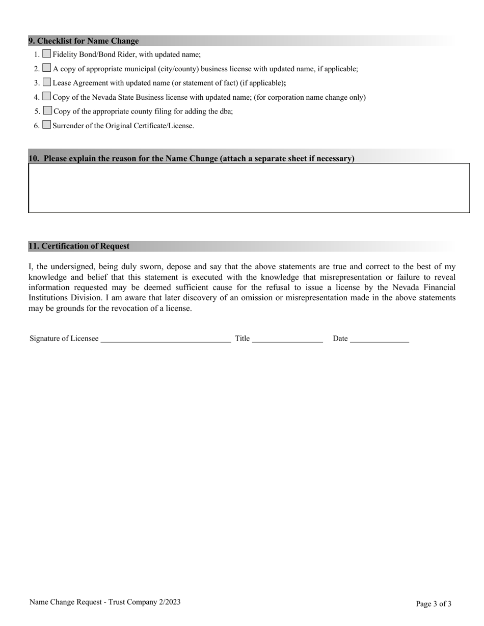 Name Change Request for Trust Companies - Nevada, Page 3