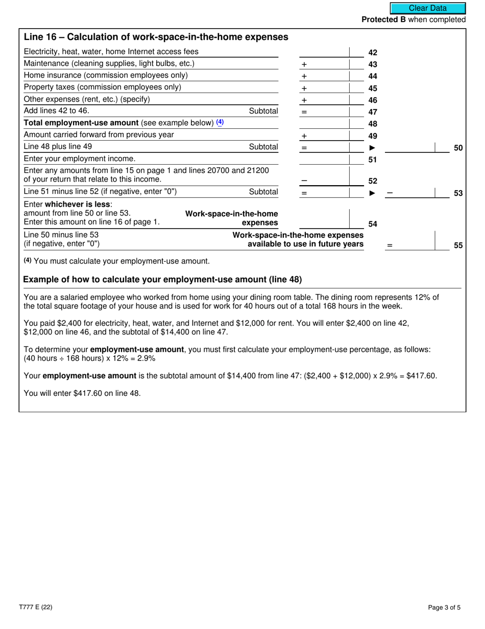Form T777 Statement of Employment Expenses - Canada, Page 3
