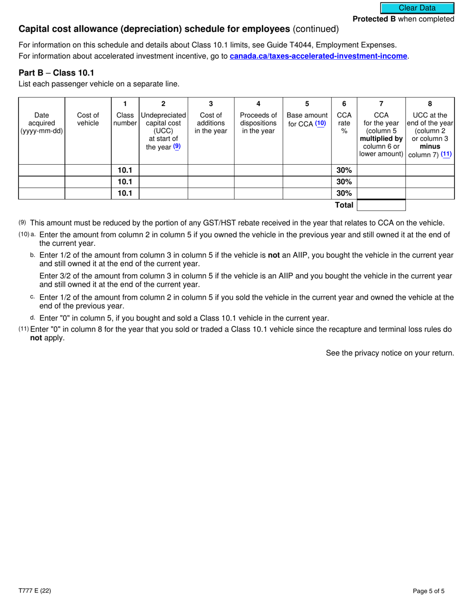 Form T777 Statement of Employment Expenses - Canada, Page 5