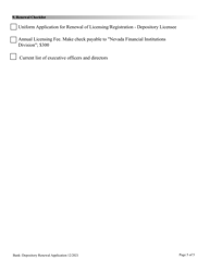Financial Institutions Application for Renewal of Bank License - Nevada, Page 5
