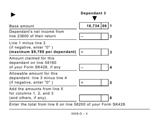 Form 5008-D Worksheet SK428 Saskatchewan (Large Print) - Canada, Page 4