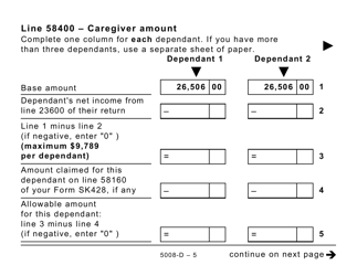 Form 5008-D Worksheet SK428 Saskatchewan (Large Print) - Canada, Page 5