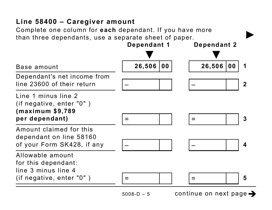 Form 5008-D Worksheet SK428 Saskatchewan (Large Print) - Canada, Page 5