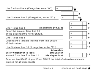 Form 5008-D Worksheet SK428 Saskatchewan (Large Print) - Canada, Page 9