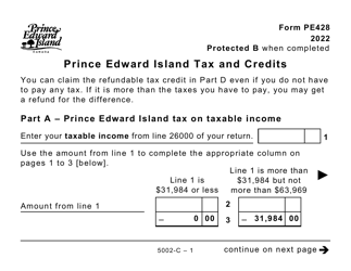 Form 5002-C (PE428) Prince Edward Island Tax and Credits (Large Print) - Canada