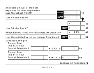 Form 5002-C (PE428) Prince Edward Island Tax and Credits (Large Print) - Canada, Page 9