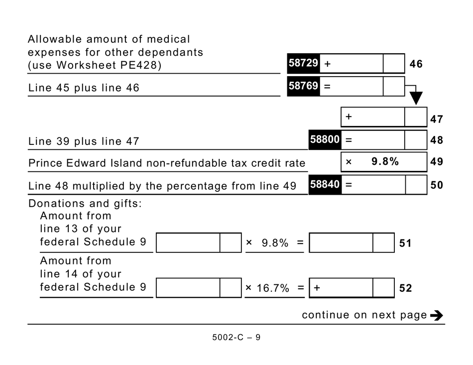 Form 5002-C (PE428) Prince Edward Island Tax and Credits (Large Print) - Canada, Page 9