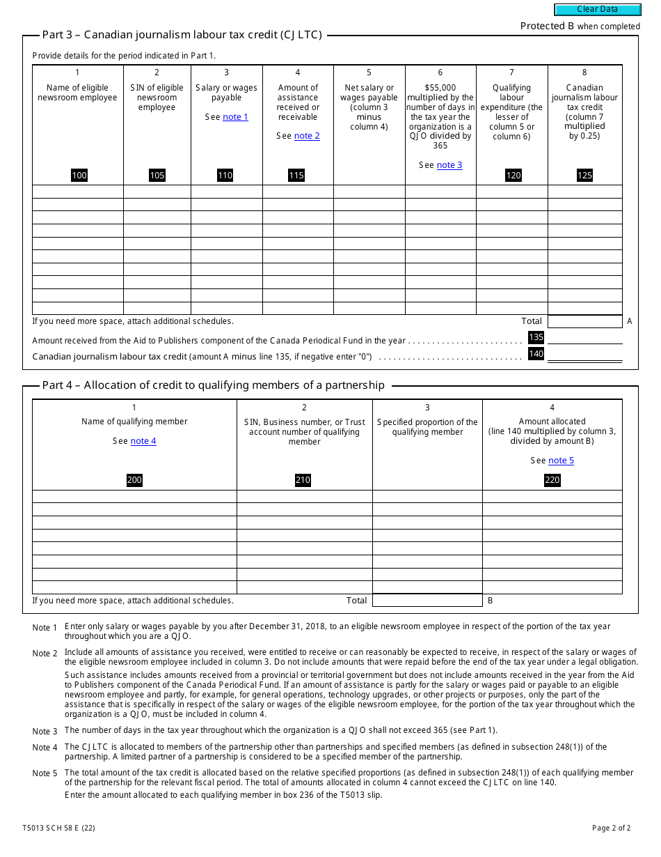 Form T5013 Schedule 58 Canadian Journalism Labour Tax Credit (2019 and Later Tax Years) - Canada, Page 2