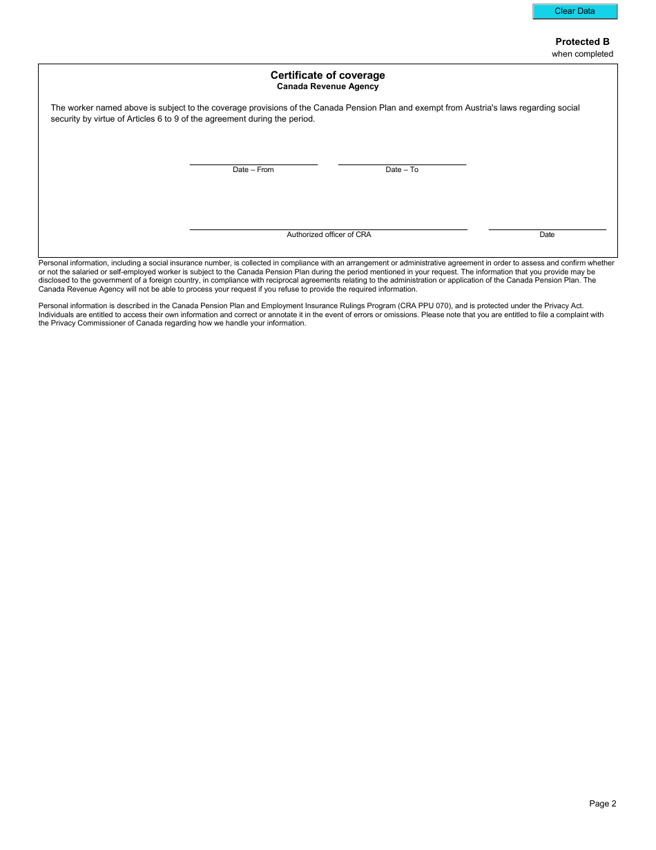 Form CPT112 Certificate of Coverage Under the Canada Pension Plan Pursuant to Articles 6 to 9 of the Agreement on Social Security Between Canada and the Republic of Austria - Canada, Page 3
