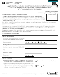 Document preview: Form RC7221 Application for a Selected Listed Financial Institution of a Prescribed Class to Be Designated as a Qualifying Institution or Revocation of a Previously Granted Designation - Canada