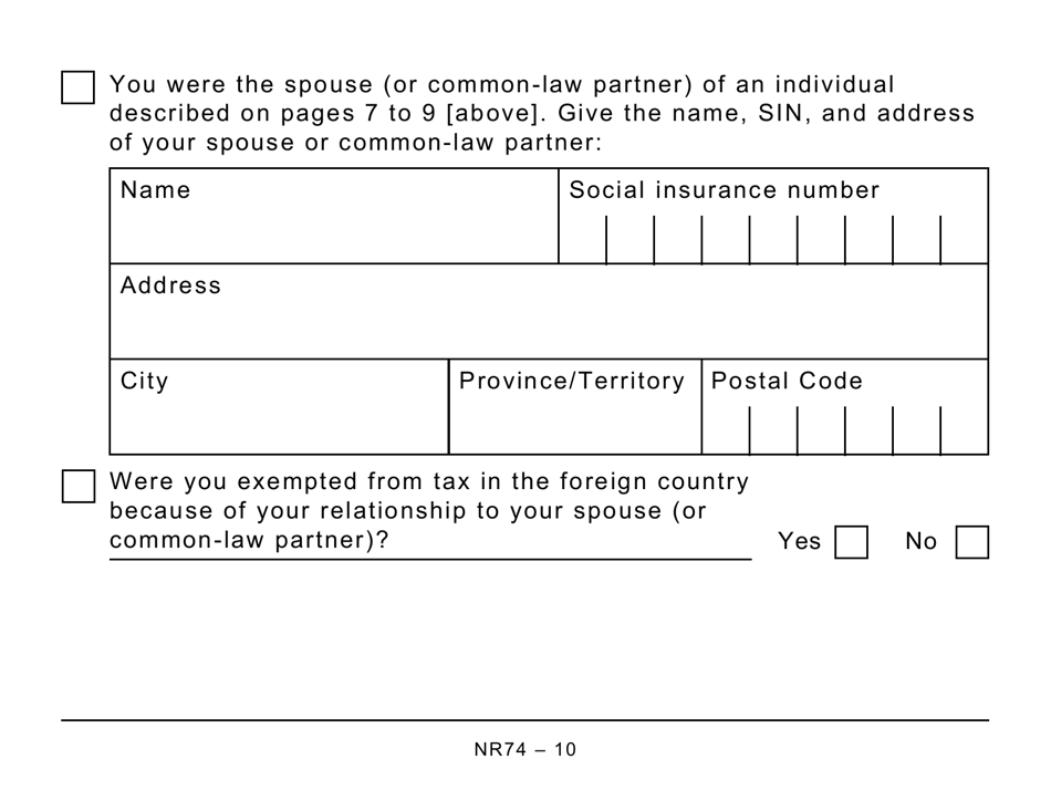 Form NR74 Determination of Residency Status (Entering Canada) - Large Print - Canada, Page 10