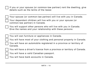 Form NR74 Determination of Residency Status (Entering Canada) - Large Print - Canada, Page 14