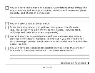 Form NR74 Determination of Residency Status (Entering Canada) - Large Print - Canada, Page 15