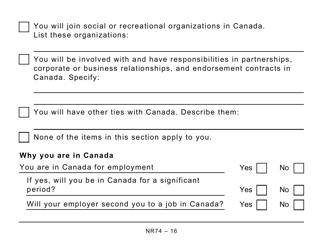 Form NR74 Determination of Residency Status (Entering Canada) - Large Print - Canada, Page 16