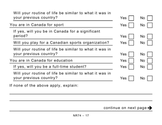 Form NR74 Determination of Residency Status (Entering Canada) - Large Print - Canada, Page 17