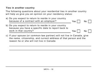 Form NR74 Determination of Residency Status (Entering Canada) - Large Print - Canada, Page 18