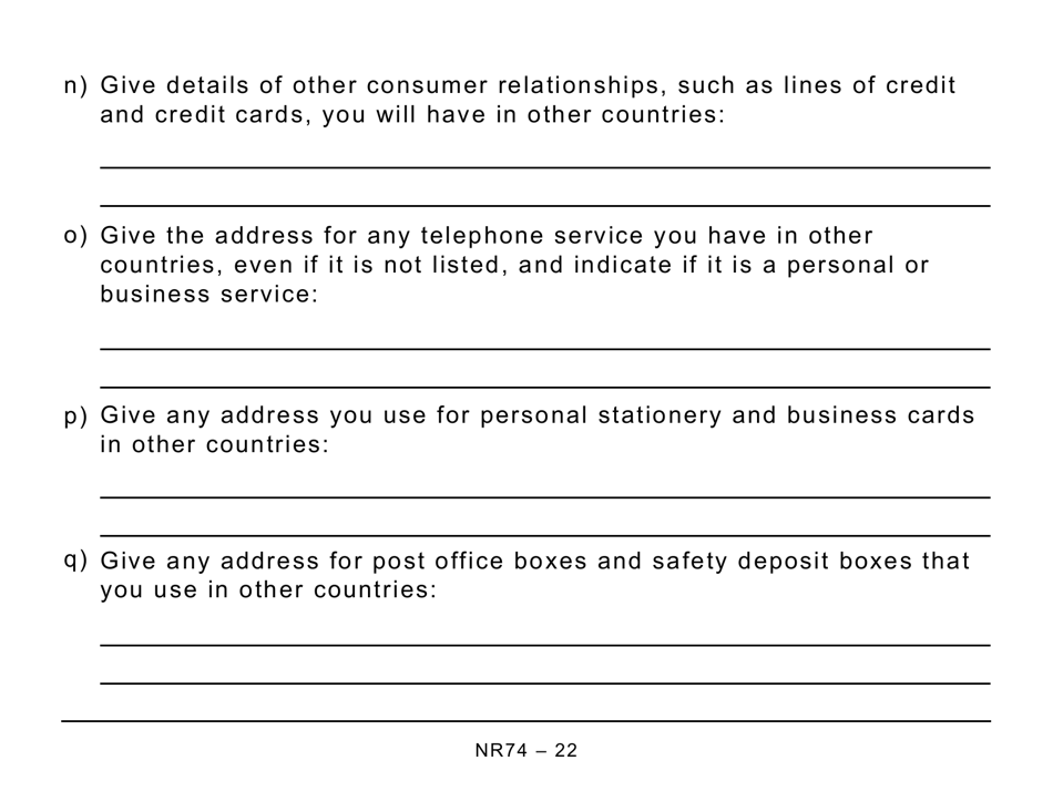 Form NR74 Determination of Residency Status (Entering Canada) - Large Print - Canada, Page 22