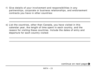 Form NR74 Determination of Residency Status (Entering Canada) - Large Print - Canada, Page 23