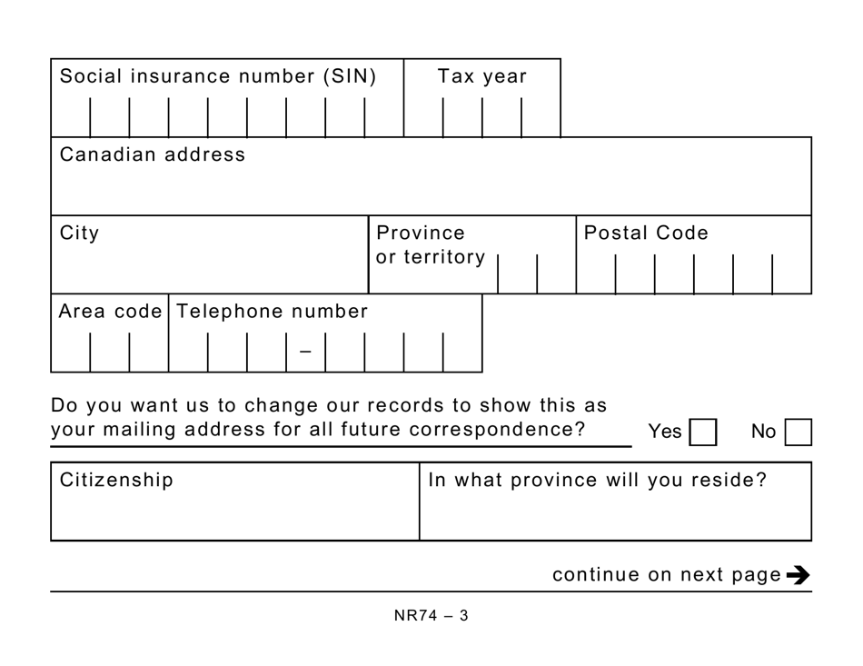 Form NR74 Determination of Residency Status (Entering Canada) - Large Print - Canada, Page 3