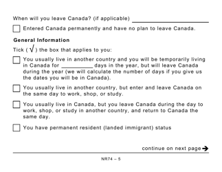 Form NR74 Determination of Residency Status (Entering Canada) - Large Print - Canada, Page 5