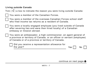 Form NR74 Determination of Residency Status (Entering Canada) - Large Print - Canada, Page 7