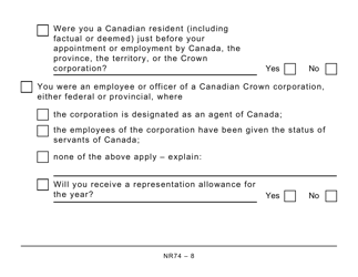 Form NR74 Determination of Residency Status (Entering Canada) - Large Print - Canada, Page 8